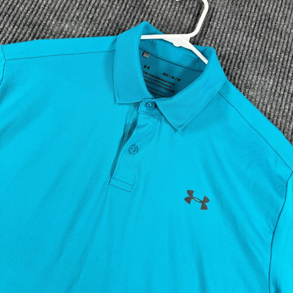 Under Armour Performance Polo Shirt Mens Medium Blue Short Sleeve Golf Heat Gear
